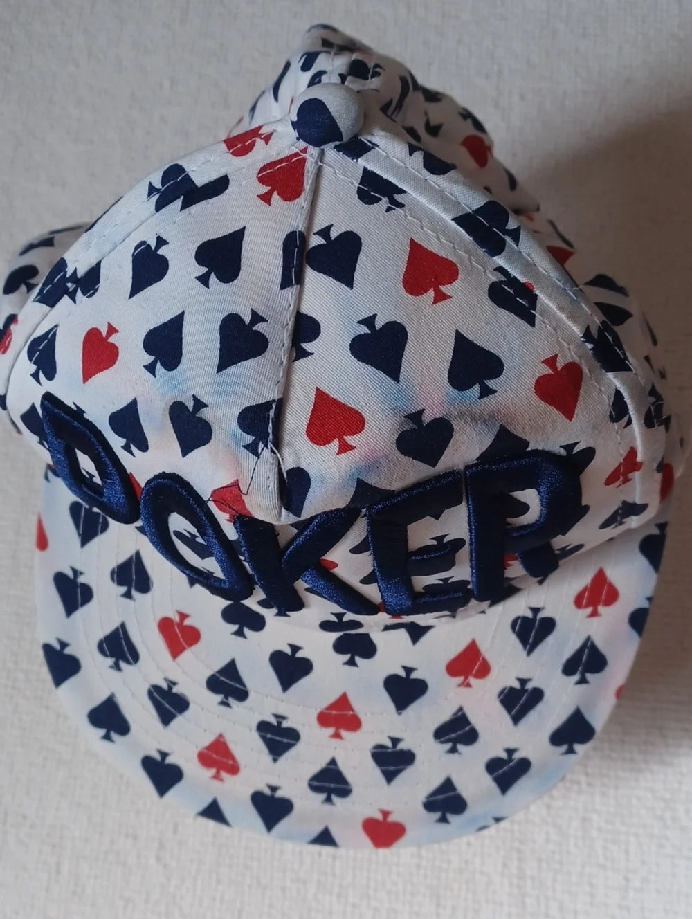 Kids 'Poker' Pattern Baseball Cap - White with Navy & Red